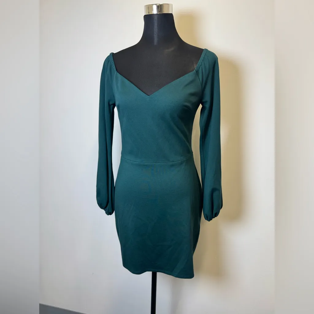 Dress the Population Teal Long Sleeve Mini Dress Women’s Size Medium - Image 2