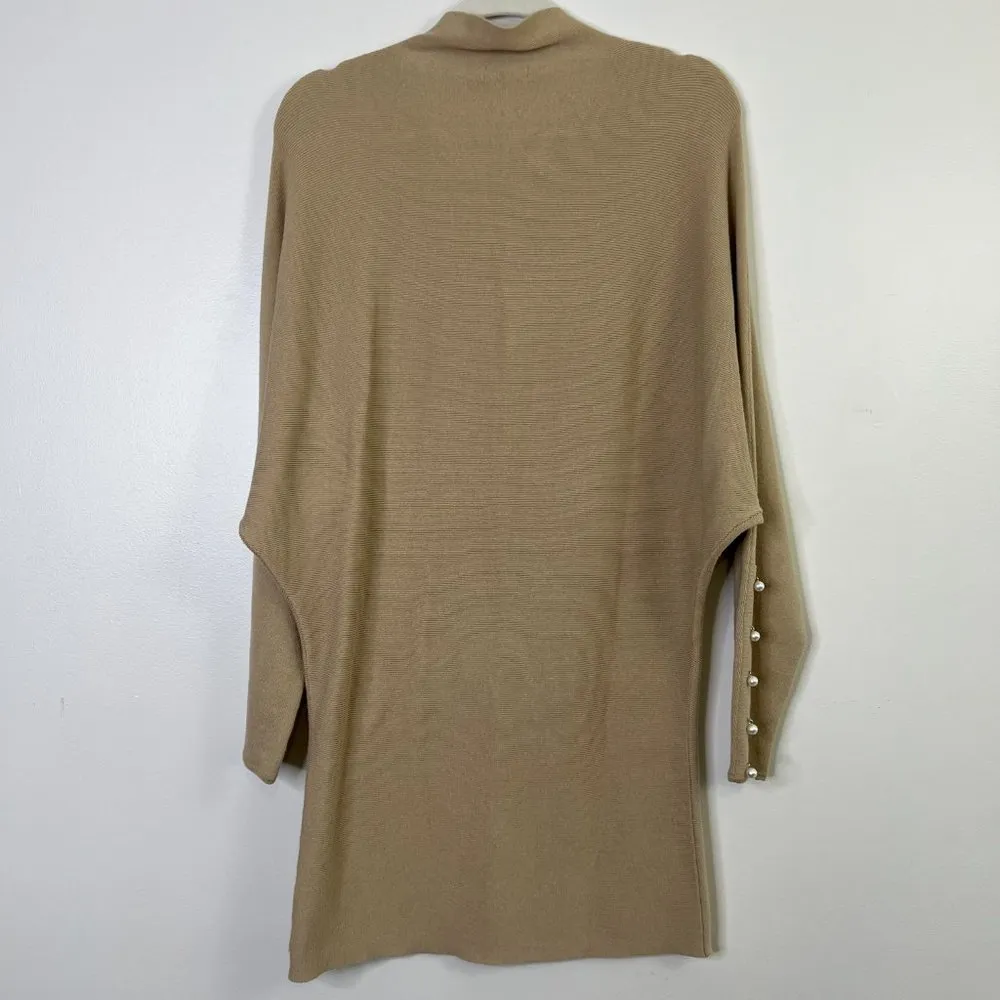 Nordstrom Leith Mock Neck Longline Sweater Tunic Cotton Modal Blend Pearl Detail - Image 9
