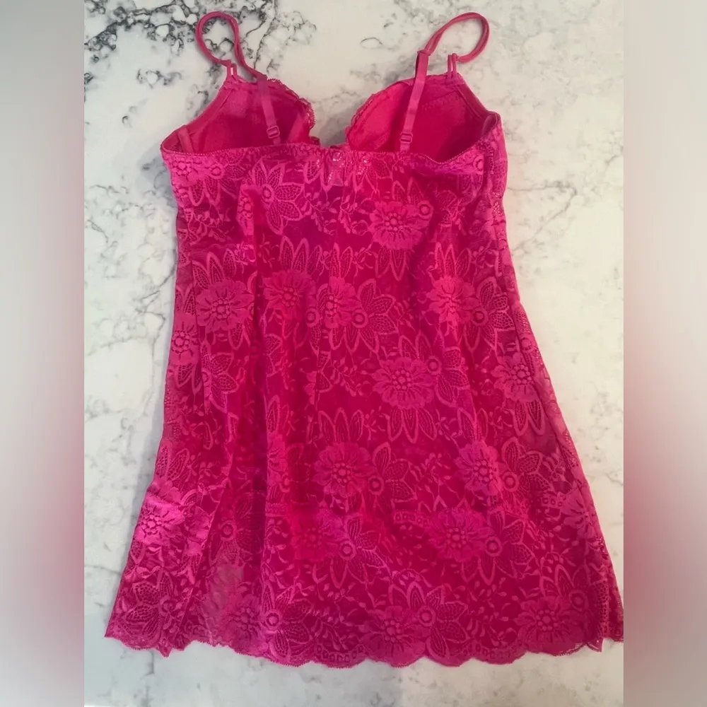 Victoria’s Secret pink floral lace underwire push up sheer teddy camisole 36C - Image 2