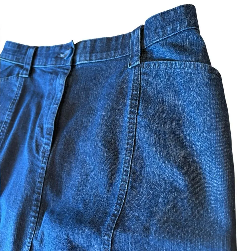 LL Bean Classic Fit Dark Wash Denim Jean Skirt Womens Size 10 Petite Blue - Image 4