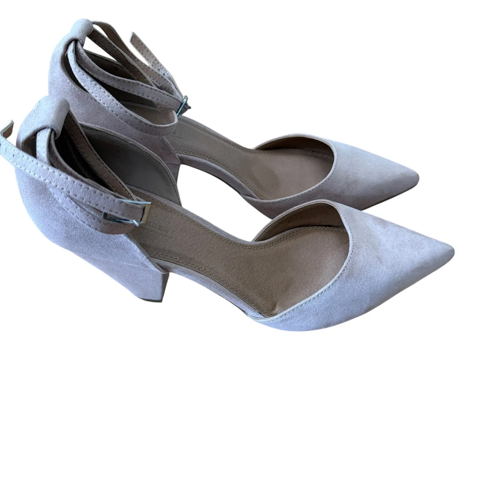 ASOS Design Beige Faux Suede Pointed Ankle Strap Block Heels Women's Size 7.5 Tan - Image 6