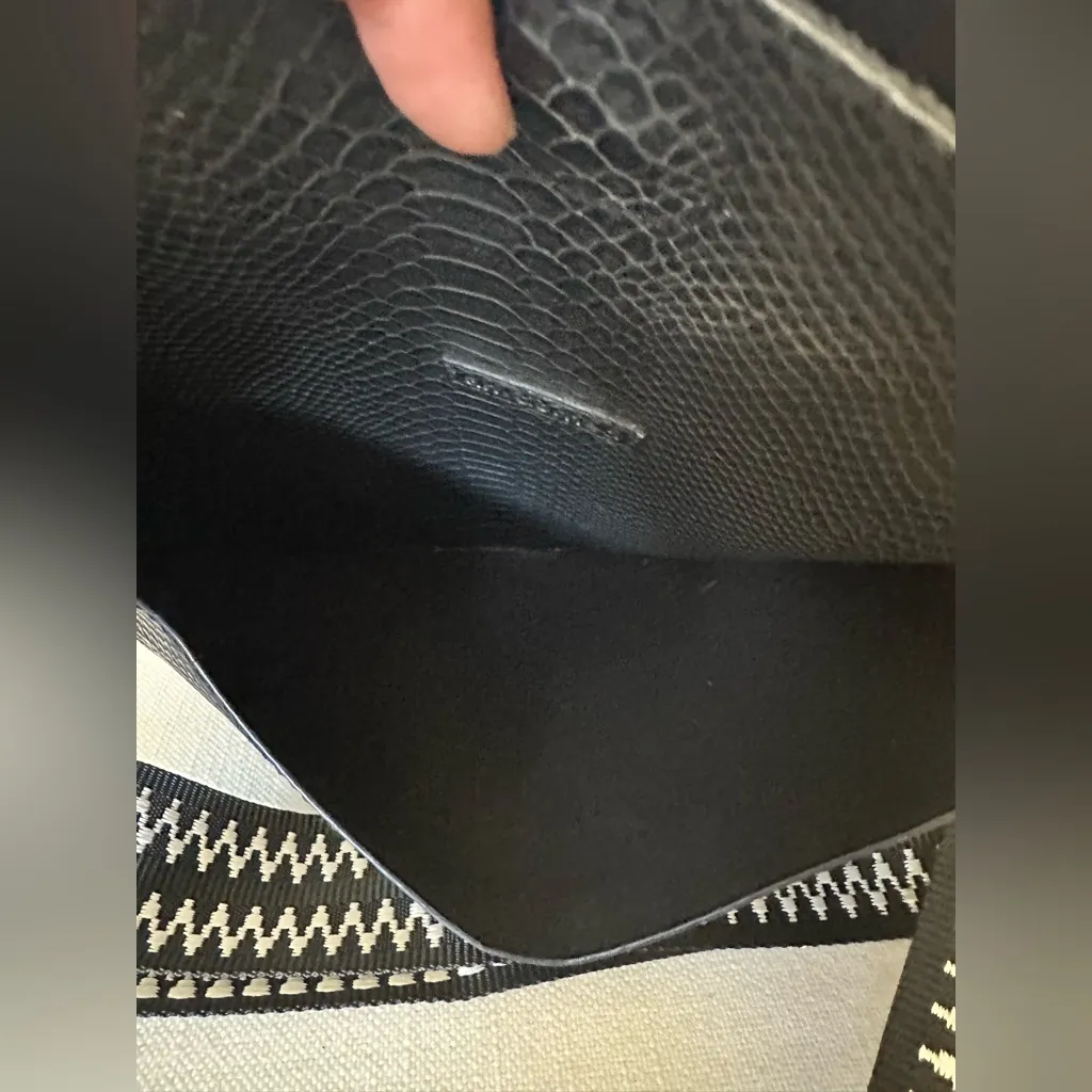 ADHORNED BLACK EMBOSSED Snakeskin Pattern Shoulder Bag WITH GUITAR STRAP - Image 5