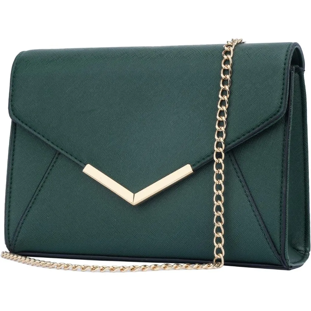 ⚡ Women's Green Leather Elegant Snap Closure Envelope Foldover Clutch Bag - Image 2