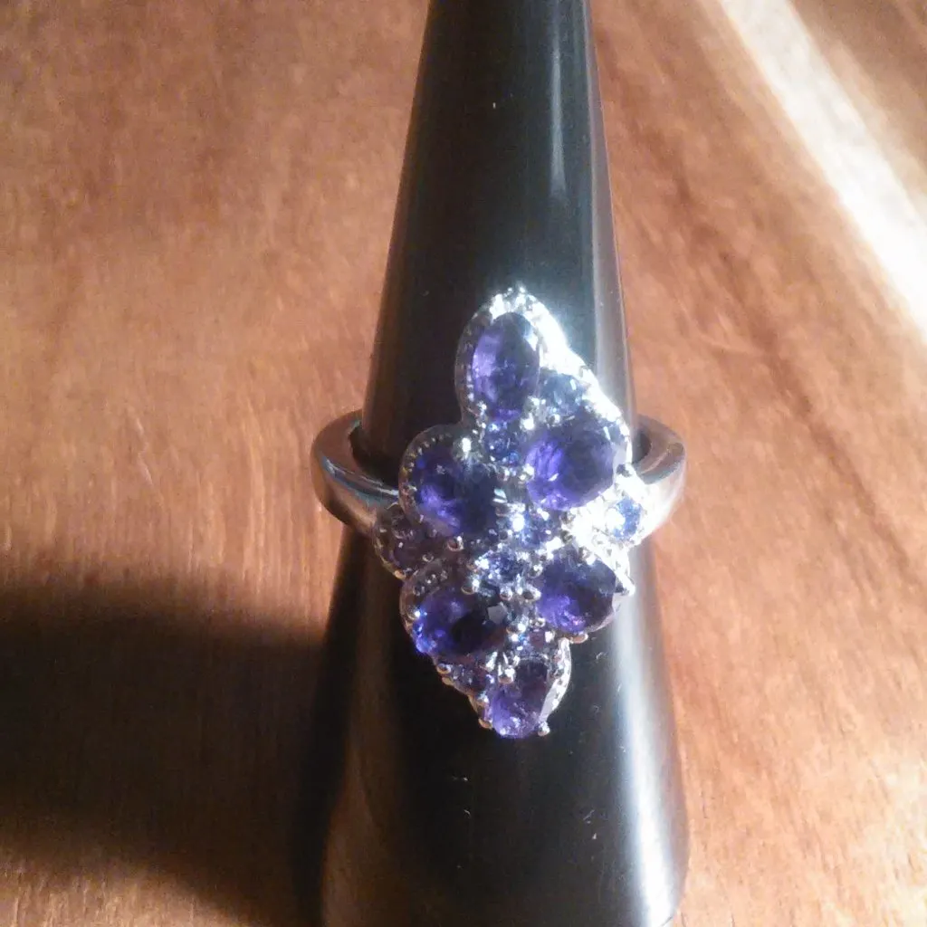 African Amethyst and Simulated Purple Diamond Stainless Steel Ring (Size 6) - Image 10