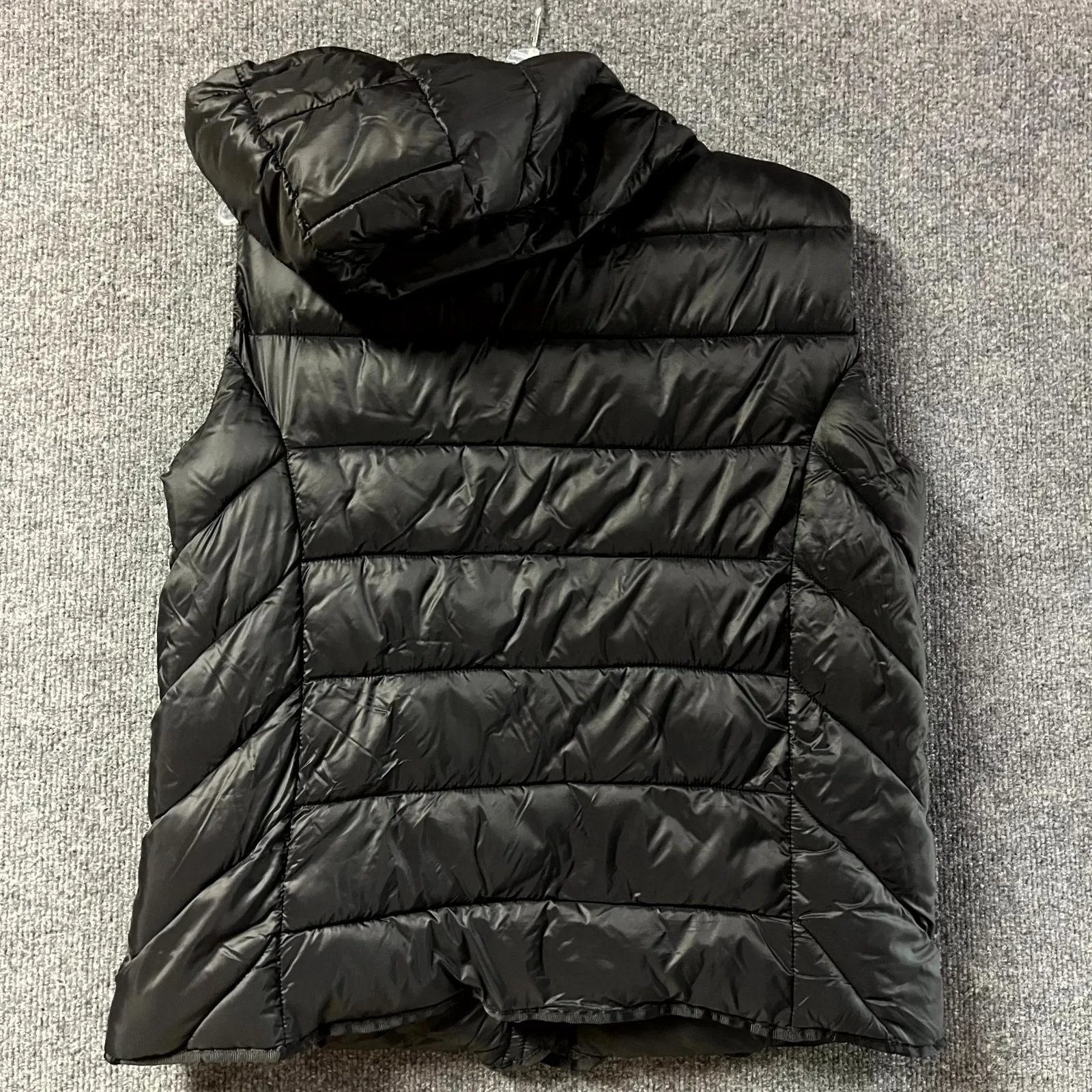 Entro Puffer Vest Womens Medium Black Nylon Zipper Pockets Button-Front Hooded - Image 5