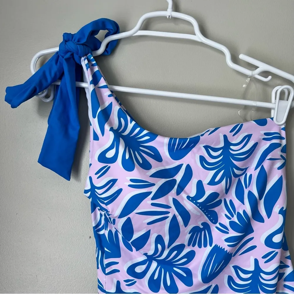 Michelle Mcdowell Women’s Floral Blue Mia One Shoulder One Piece Swimsuit Small - Image 2