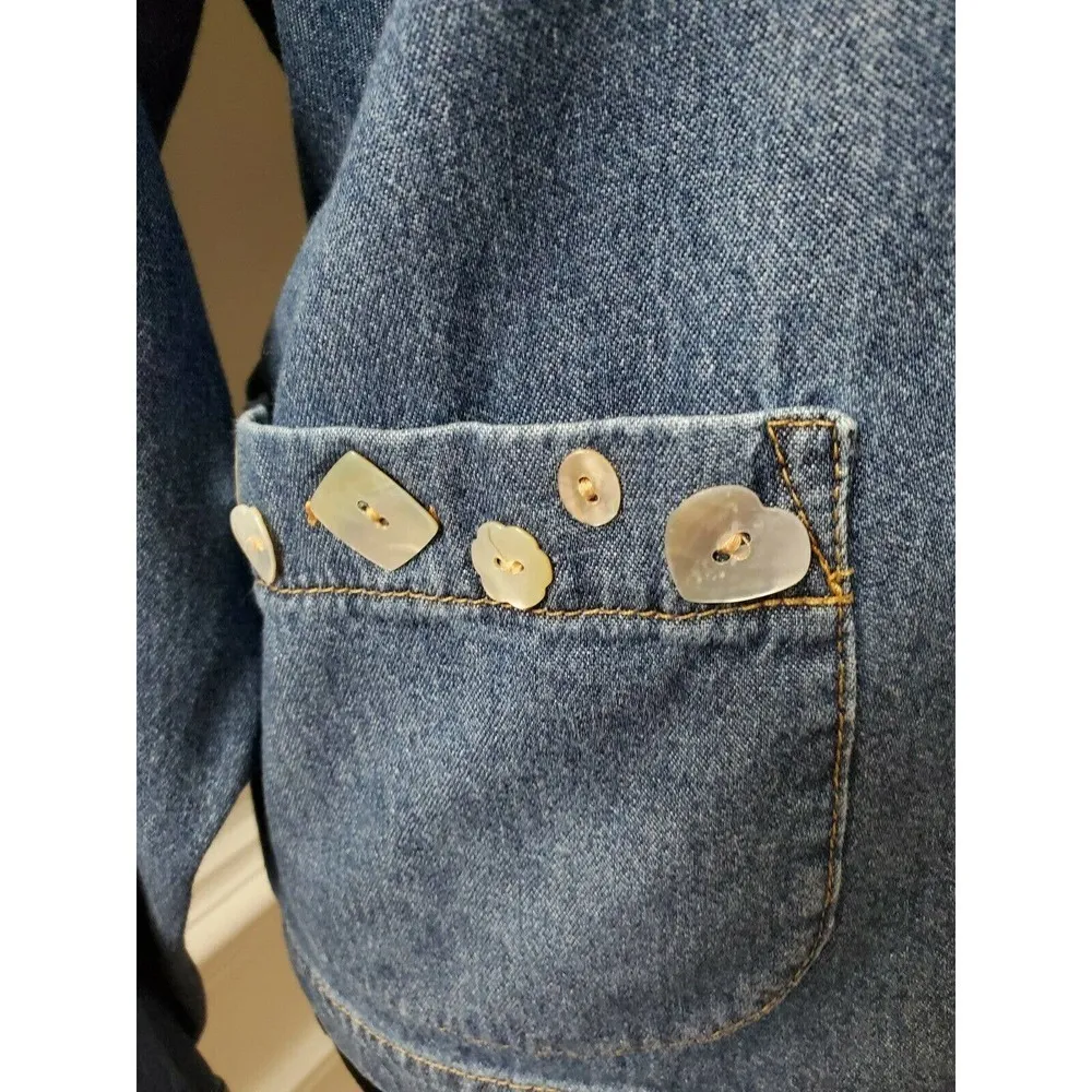 Cold Water Creek Women's Blue Denim 100% Cotton Long Sleeve Collared Jacket - Image 4