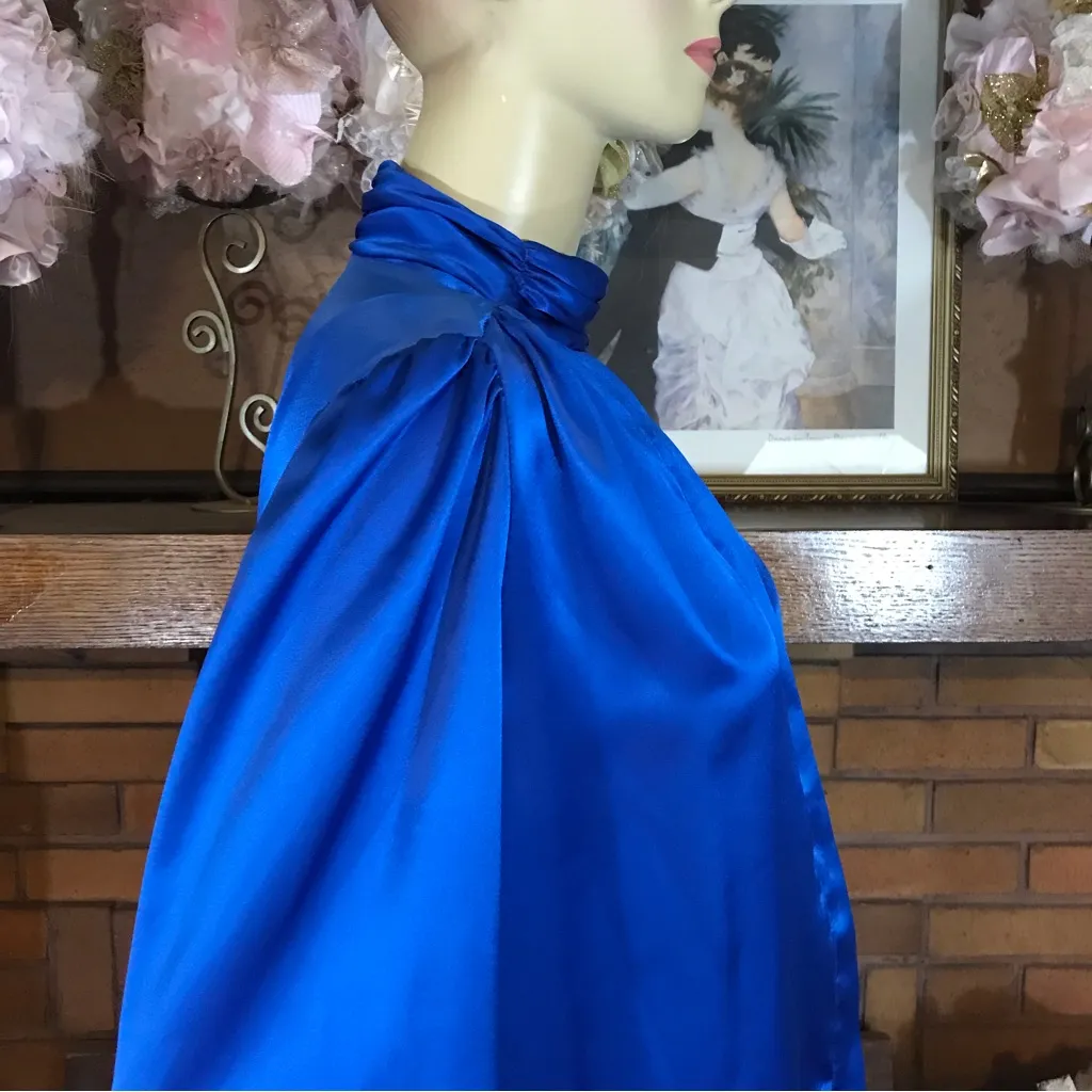 HOT STUFF VINTAGE 1980'S BLUE SATIN BUTTON DOWN MOCK NECK BLOUSE (M) Size M - Image 9