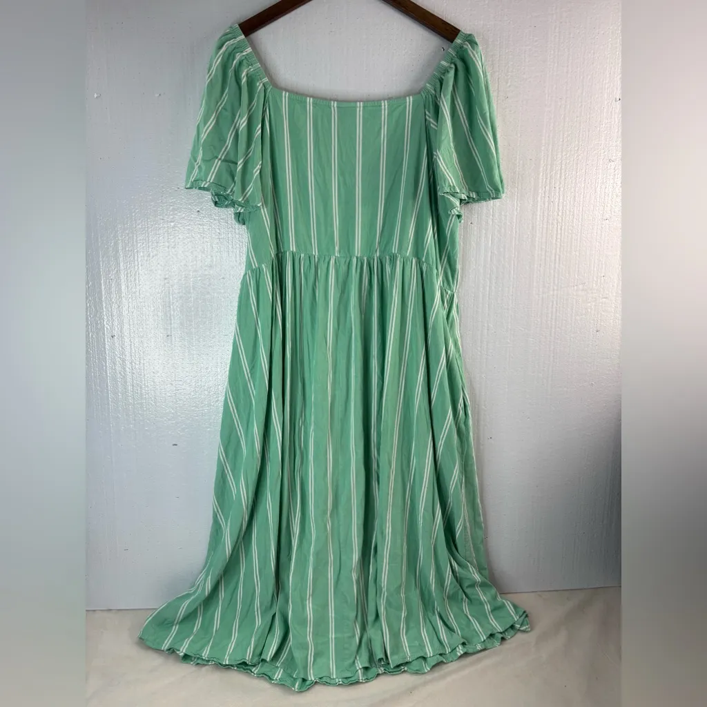 Ava & Viv 2X V-Neck Vertical Striped Midi Dress in Mint Green - Image 3