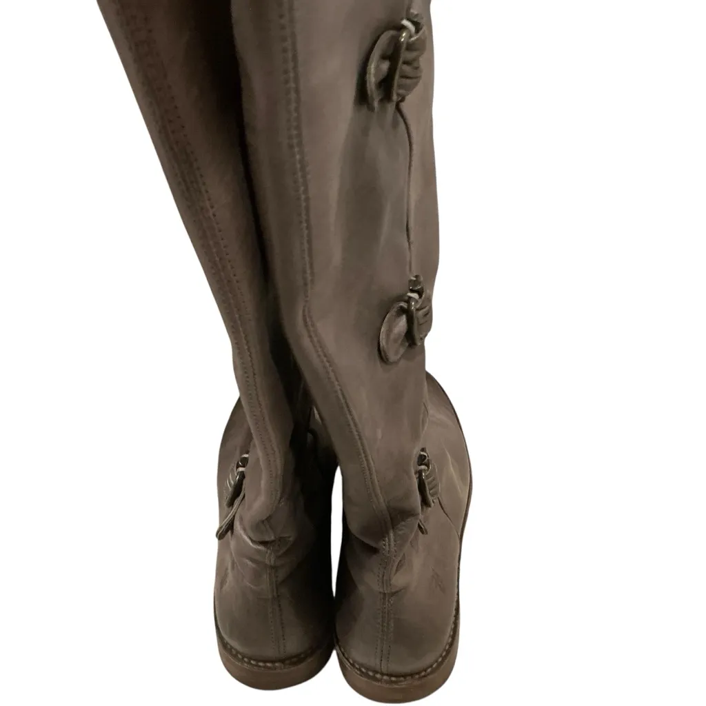 Frye Paige buckle riding boots tall grey leather size 8.5 equestrian southwest - Image 6