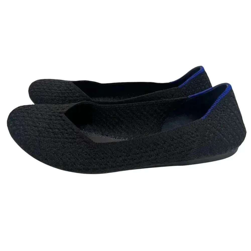 Rothy’s The Flat Knit Honeycomb Rounded Toe Flats shoes Black/Blue Halo Size W 7 - Image 2