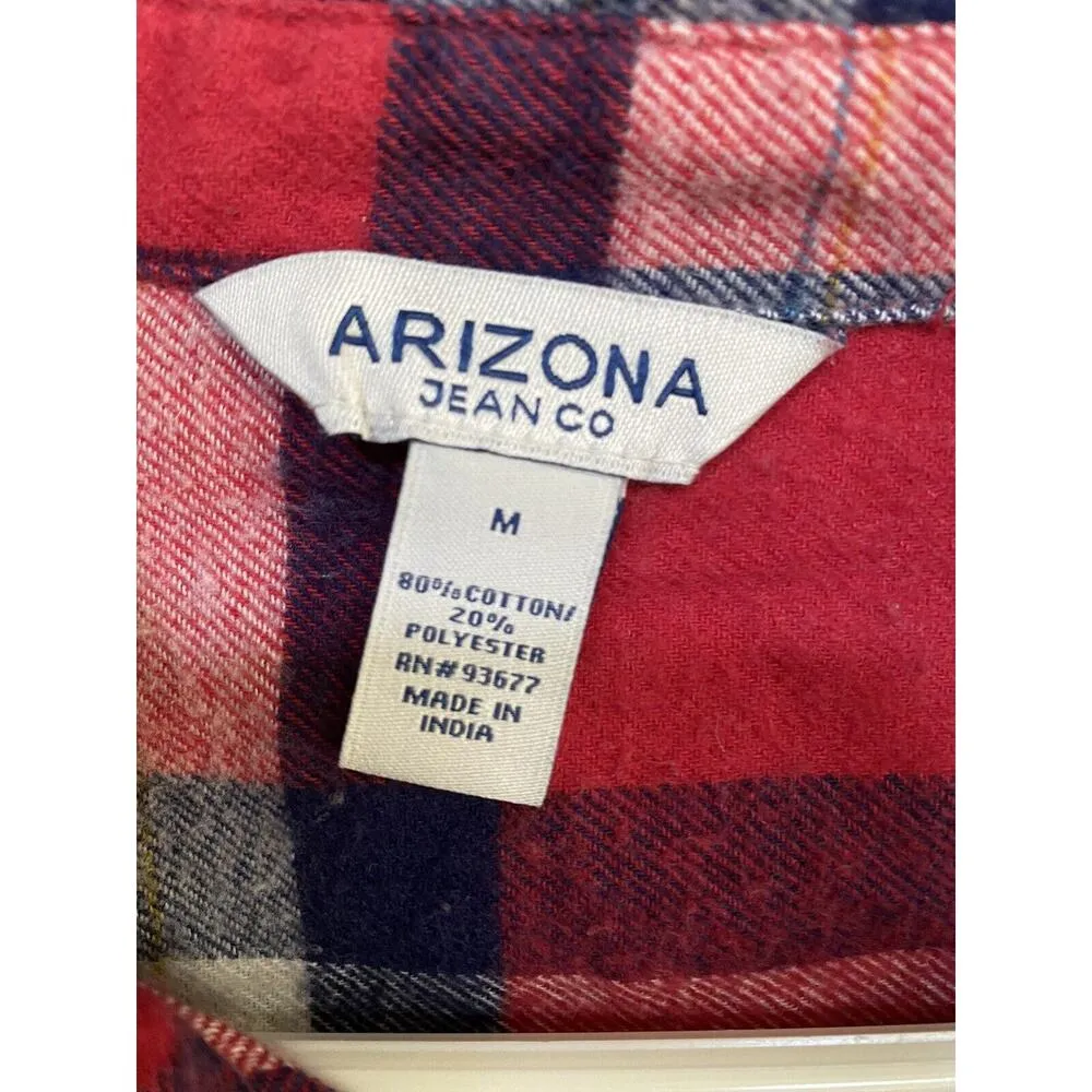 Arizona Jean Company Juniors Medium Plaid Flannel Shirt Red White Blue America - Image 4