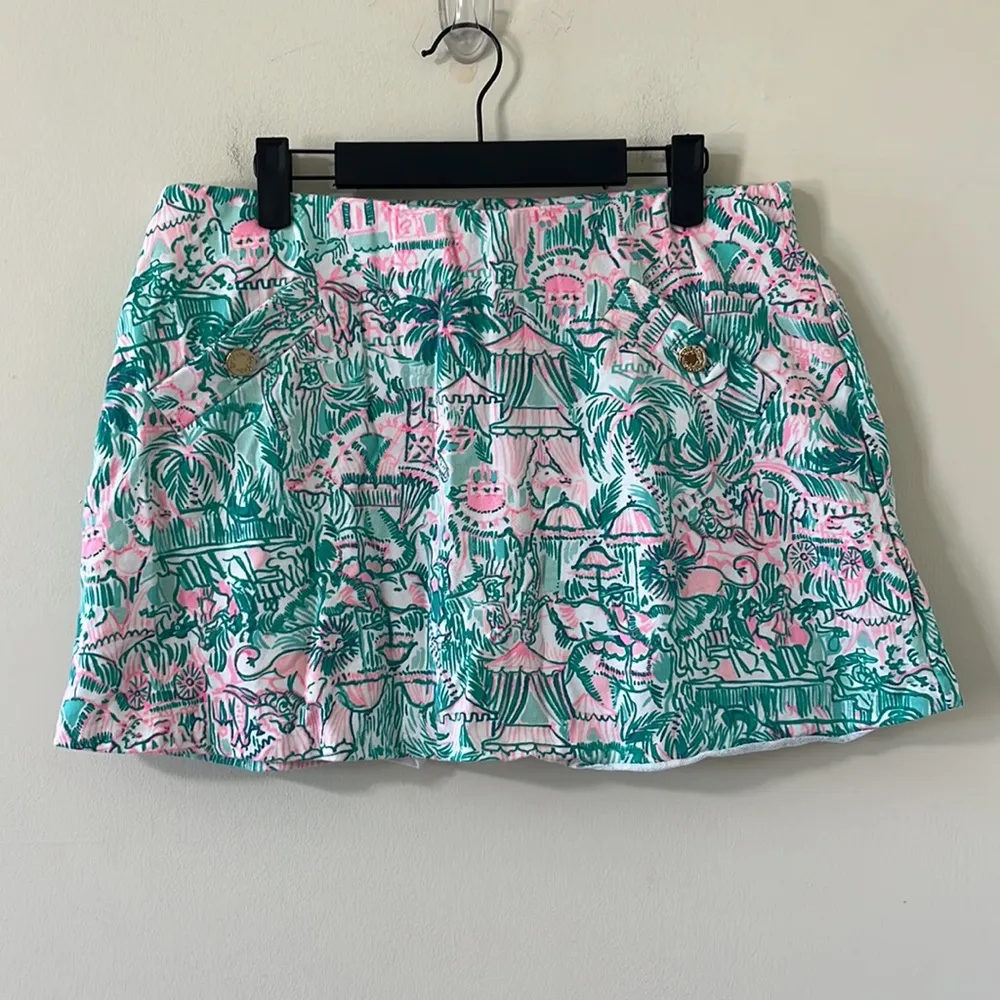 Lilly Pulitzer Madison Skort Bright Agate Green Colorful Camelflage Size Large - Image 3