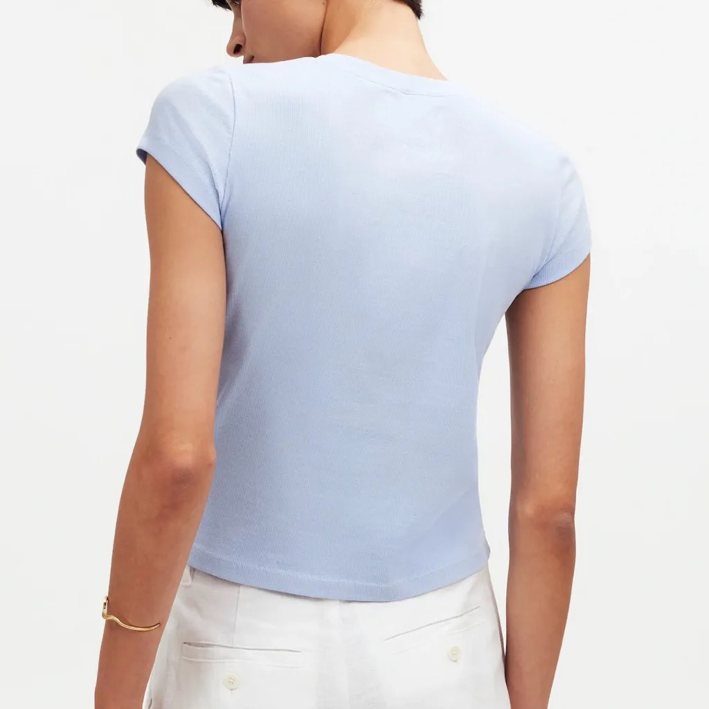 NWT Madewell Women's Supima Ribbed Tee Size S Casual Pale Dawn Blue - Image 3