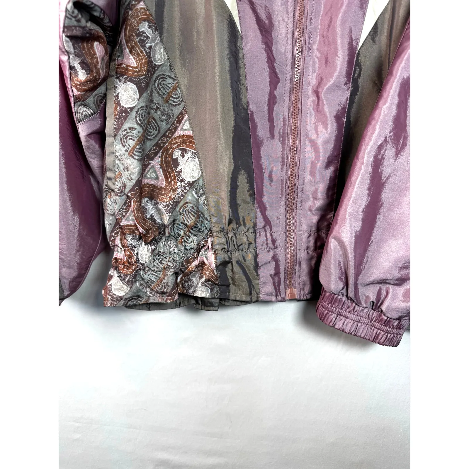 Vintage 80s 90s Streetwear Westport Purple Gray Cream Colorblock Windbreaker M - Image 5