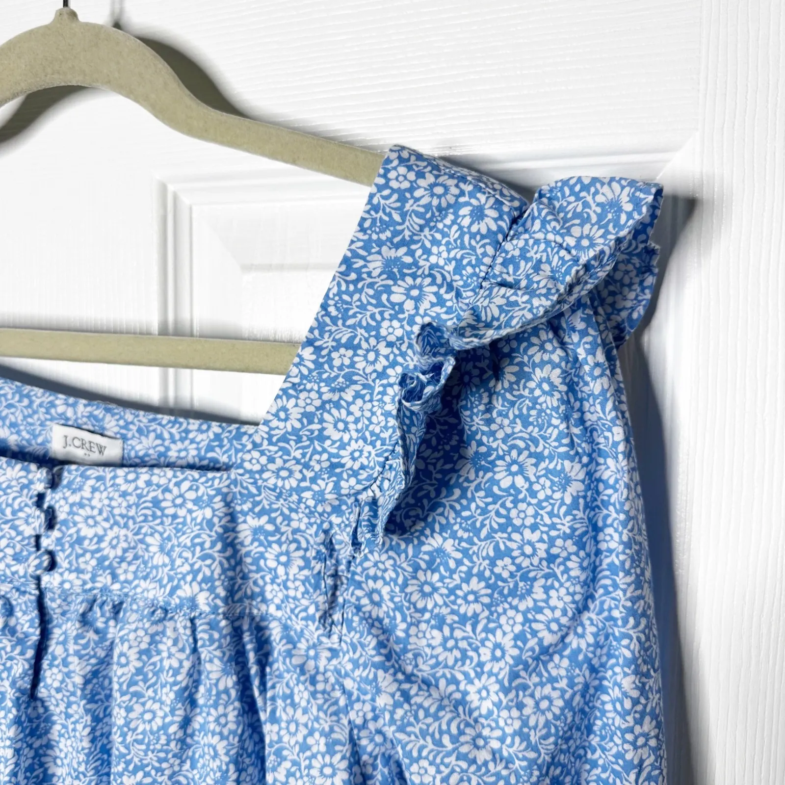 J. Crew Floral Print Square Neck Ruffle Sleeve Cotton Blouse Womens Size M - Image 5