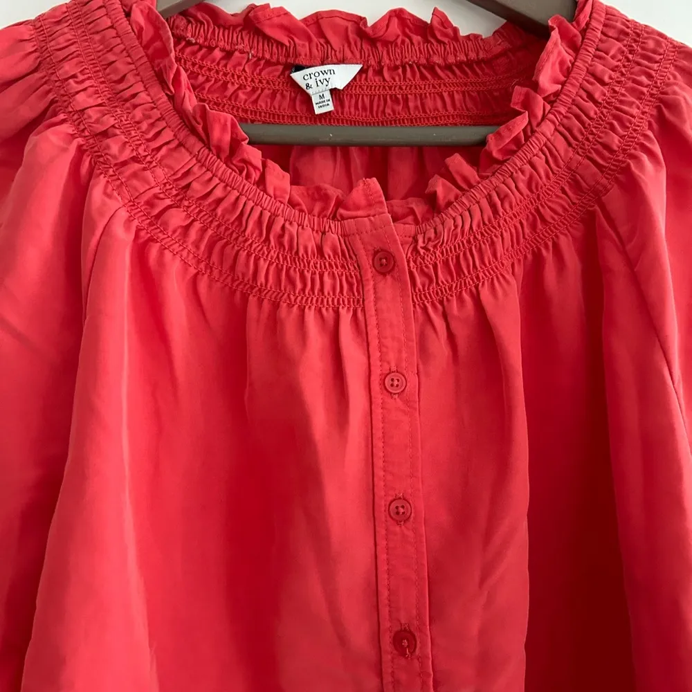 Crown and Ivy Smocked Blouse Coral Red Size M - Image 2