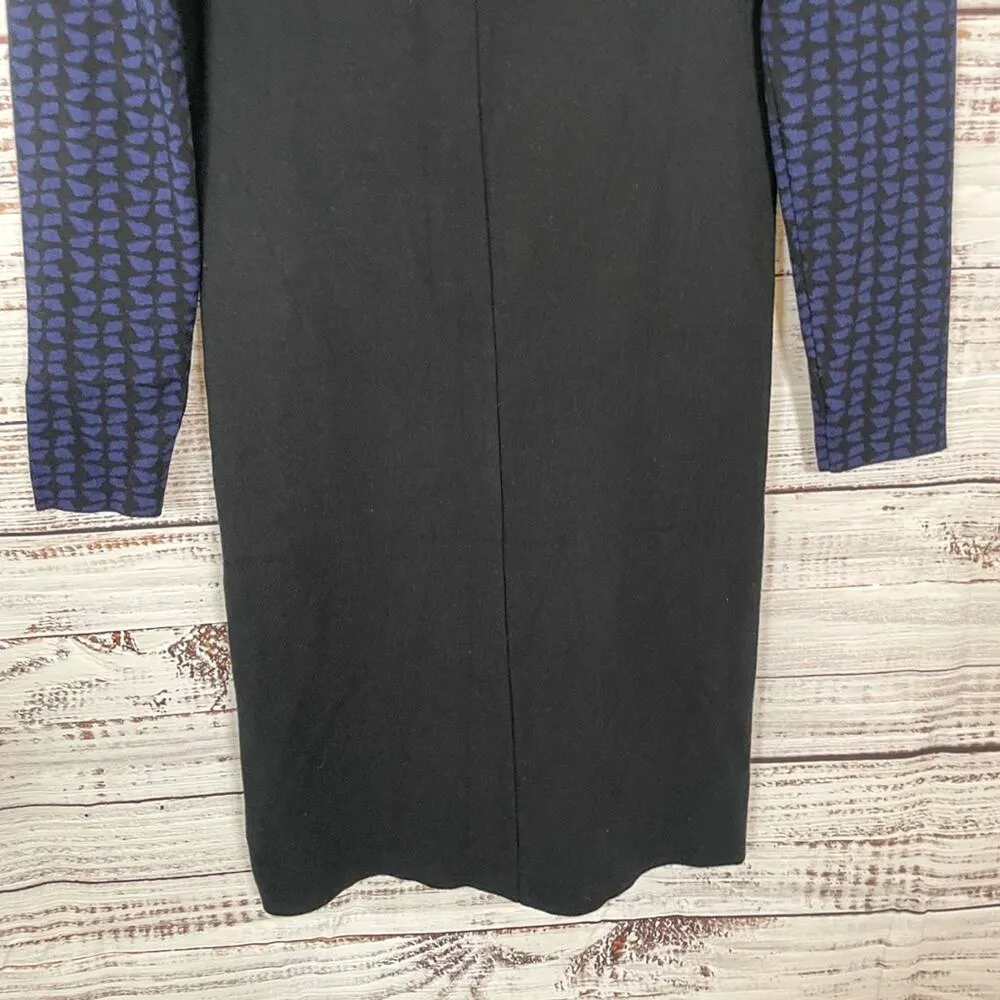 Yuka Black and Blue Quilted Faux Leather Sweater Dress, EUC, Size T2. US 4 - Image 8