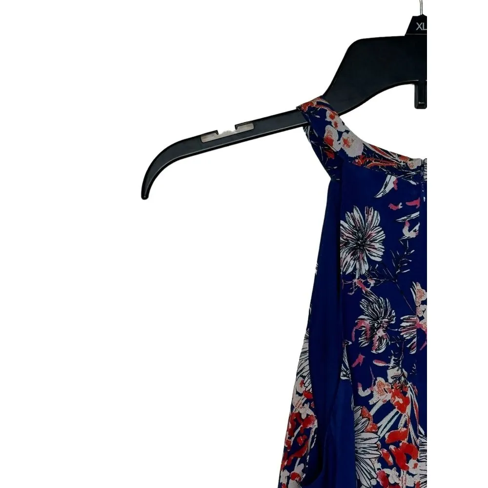 Greylin Women's Top Floral‎ Silk Halter High Neck Sleeveless Blouse Blue Small - Image 9