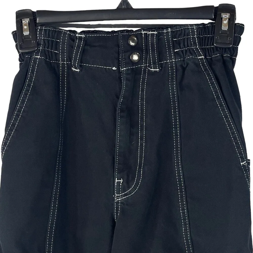 BDG SZ 25 Relaxed Skate Jeans Hi-Rise Cargo Pockets Elastic Waist Zip-Fly Black - Image 2