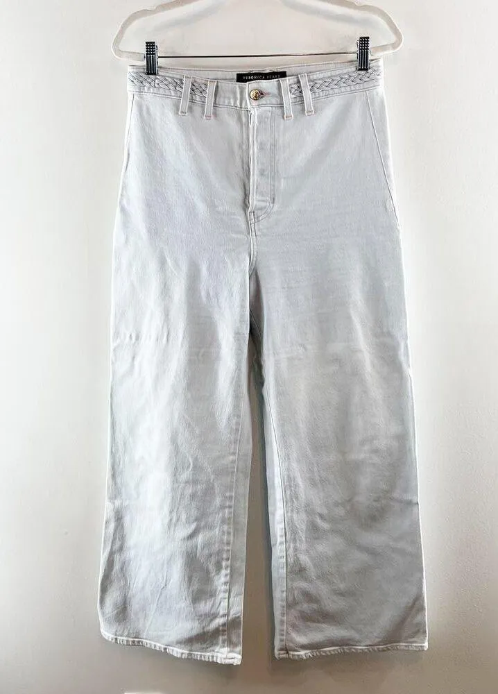 Veronica Beard Grant Braided Waist Extra High Rise Wide Leg Jeans Aspen Blue 10 - Image 4