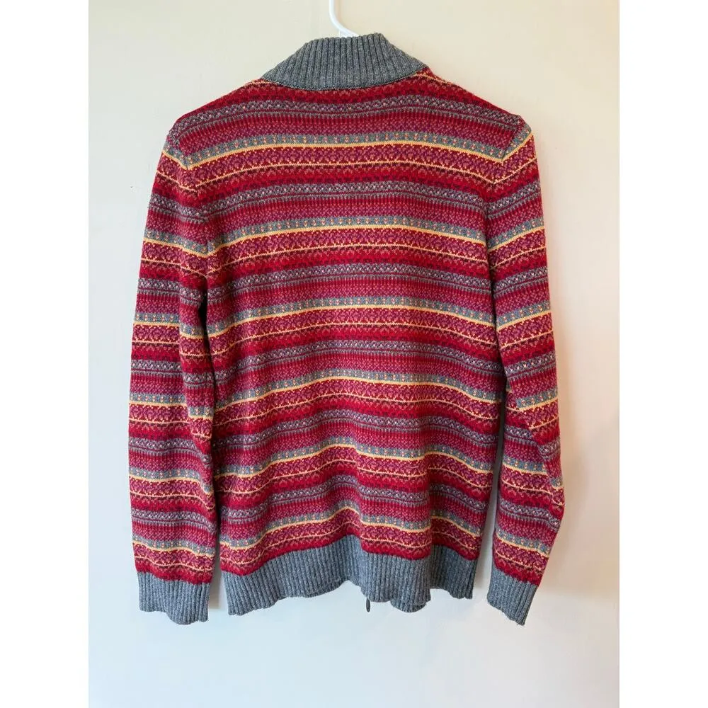 Appleseed's Long Sleeve Aztec Zip Up Cardigan Sweater Gray Red Women's Medium - Image 2