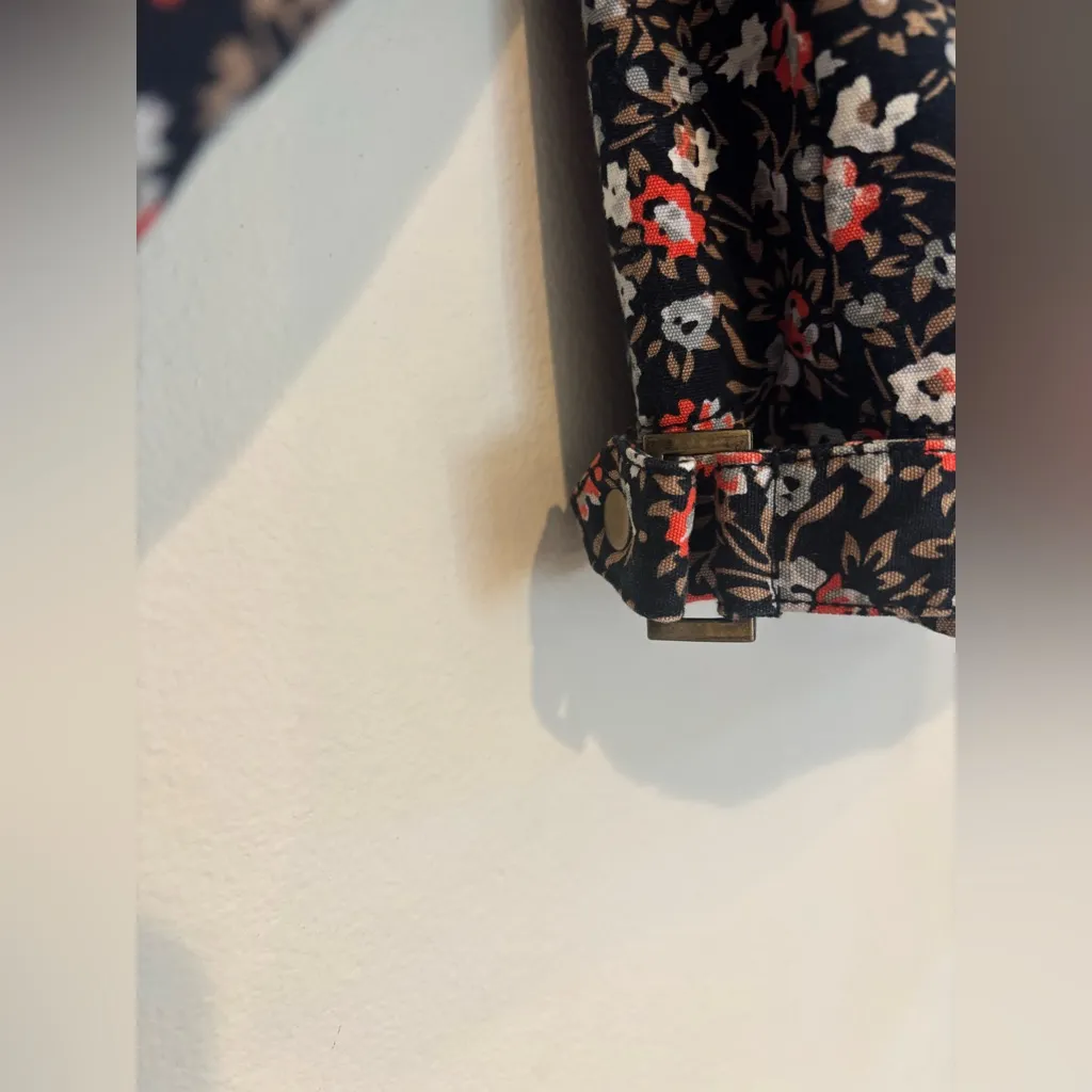 Anthropologie Hei Hei Black Floral Print Quilted Moto Jacket 
 10 Statement Coat - Image 12