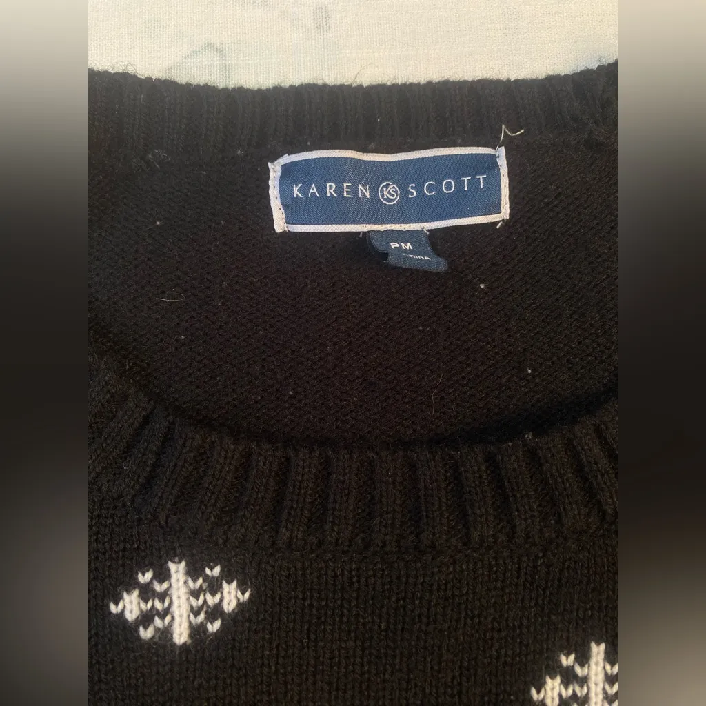 Karen Scott Womens Black Christmas sweater size Petite Medium, Christmas Party - Image 7