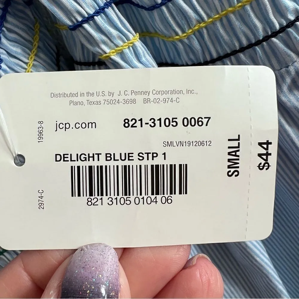 Belle + Sky Blue Off the Shoulder Peplum Top NWT Delight Blue Strip Size Small - Image 9