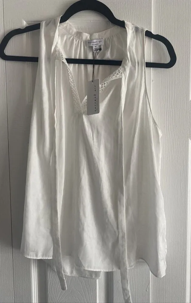 Current Air Women's White Halter Neck Sleeveless Tie Neck Blouse Medium NEW - Image 1