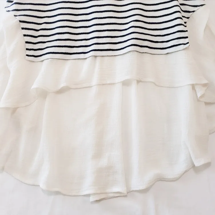 High-Low Sheer Stripped Rolled Sleeve - Image 6