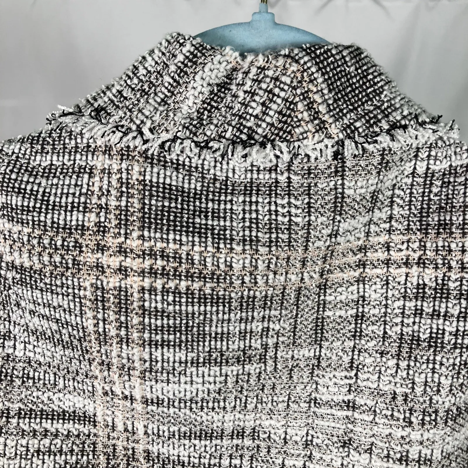 Max Studio 1X Open Front‎ Bouclé Knit Blazer Jacket Tweed Fringe Edge Plaid - Image 9