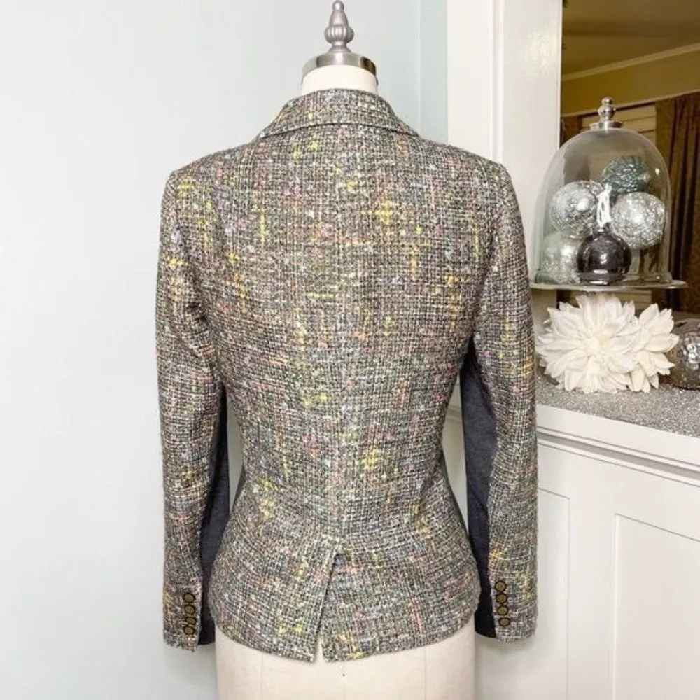 Trina Turk Green Plaid Tweed Blazer Jacket Golden Eye 2 XS - Image 6