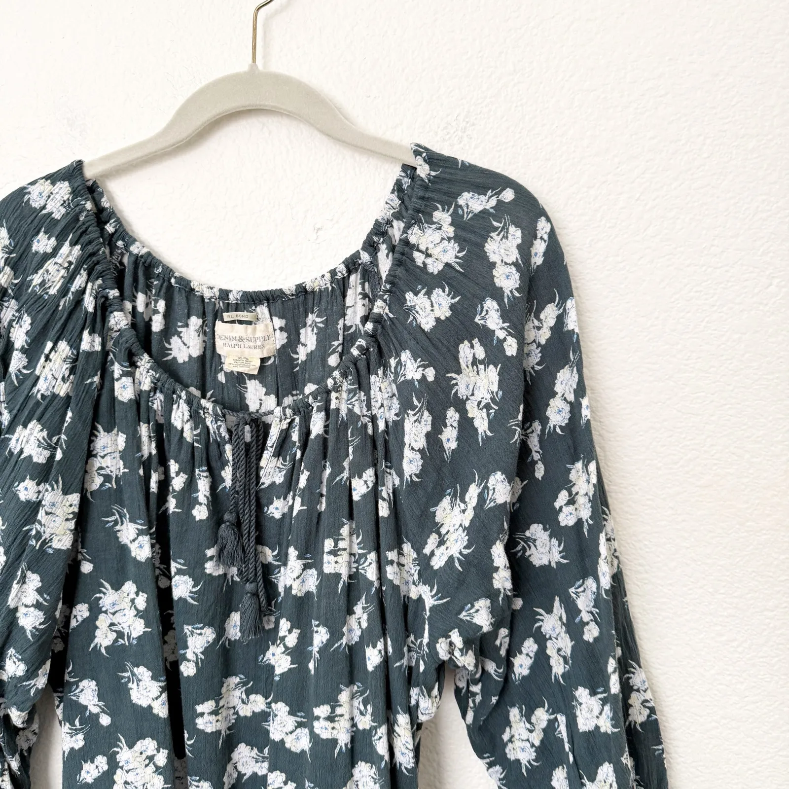 Ralph Lauren Denim & Supply Sz XL Green Floral Print Scoop Neck Boho Peasant Top - Image 8