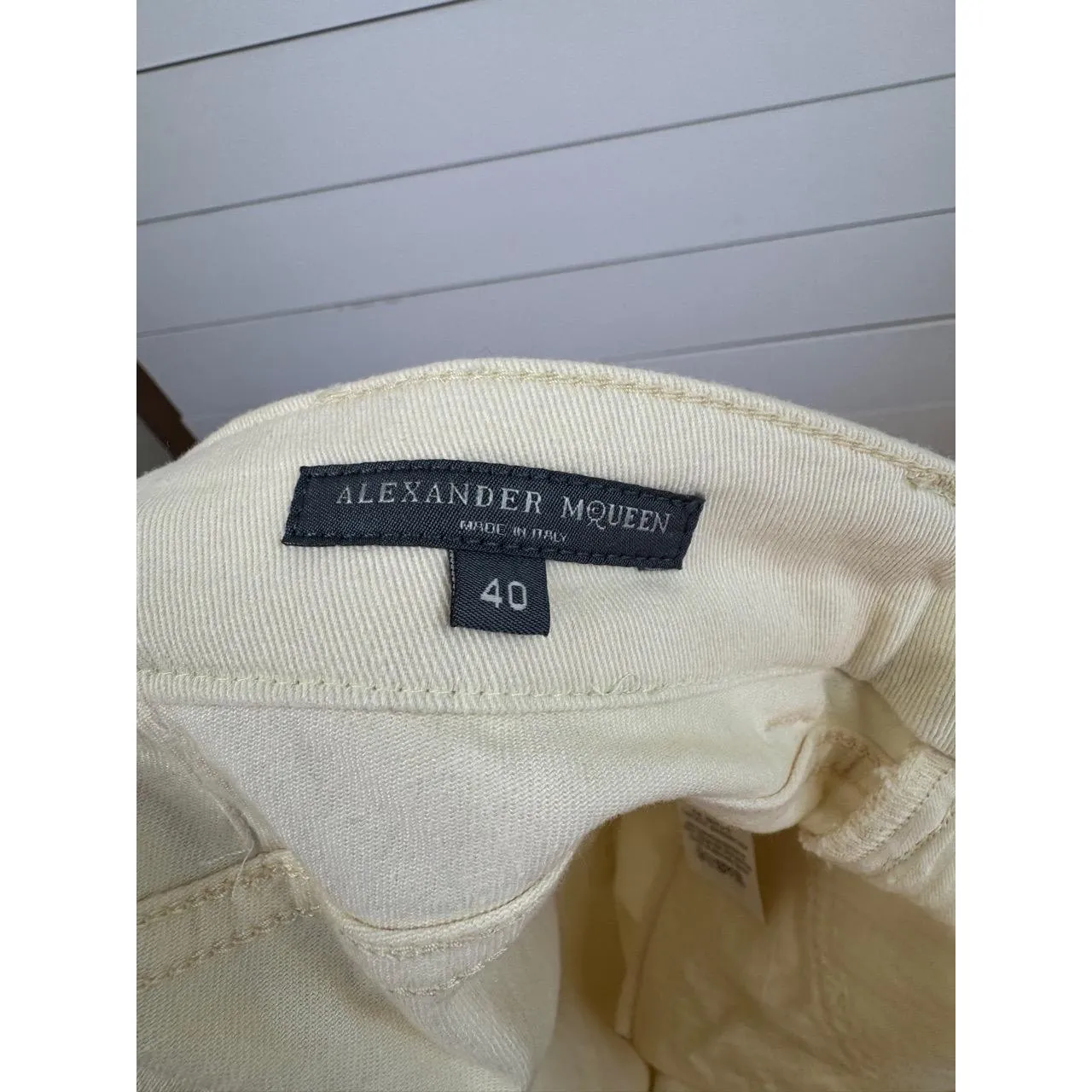 ALEXANDER MCQUEEN Womens IT 40 Cream Yellow Slim Straight Leg Skull Rivet Pants - Image 9