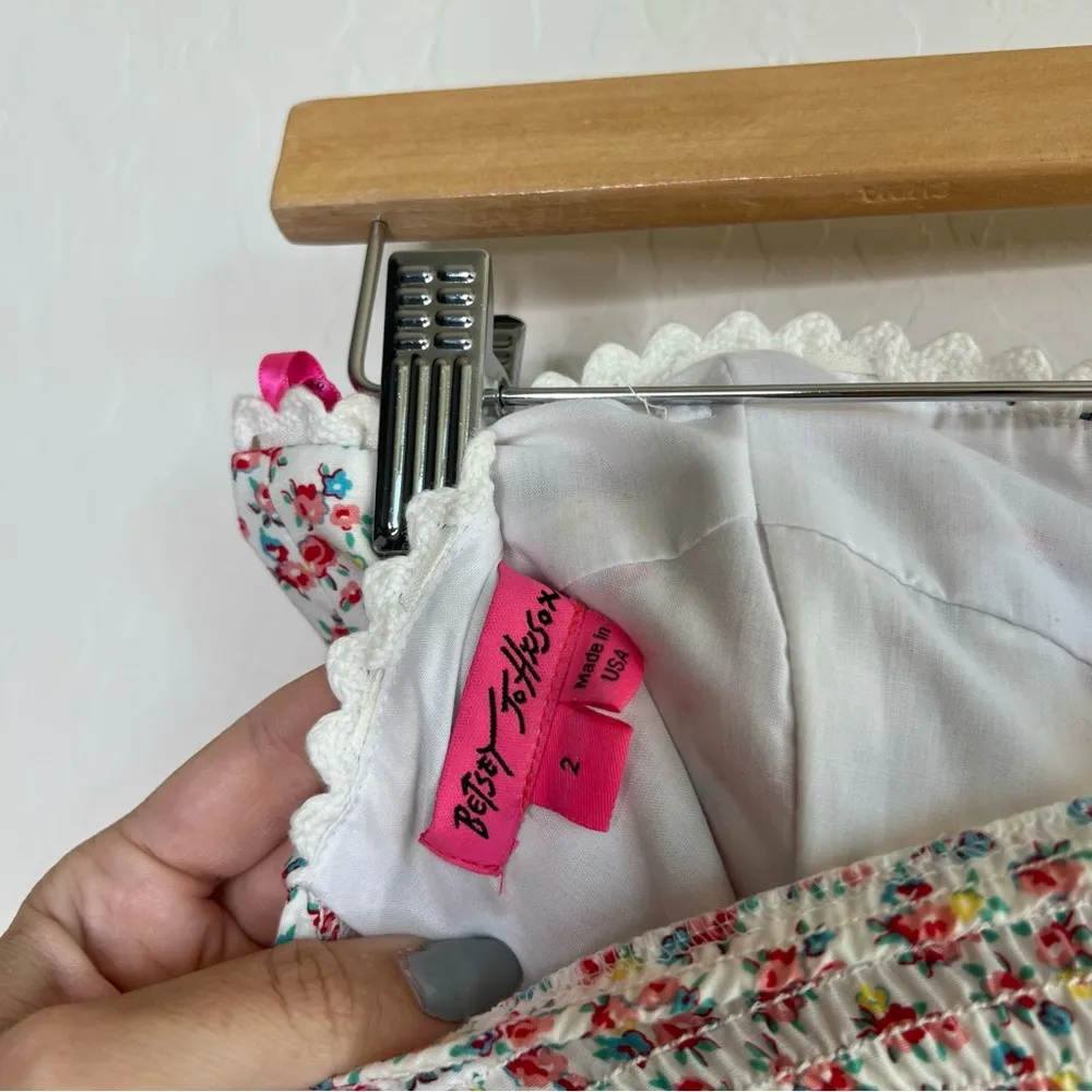 Betsey Johnson Strapless Tiered Floral Midi Dress Eyelet Trim white prairie - Image 12