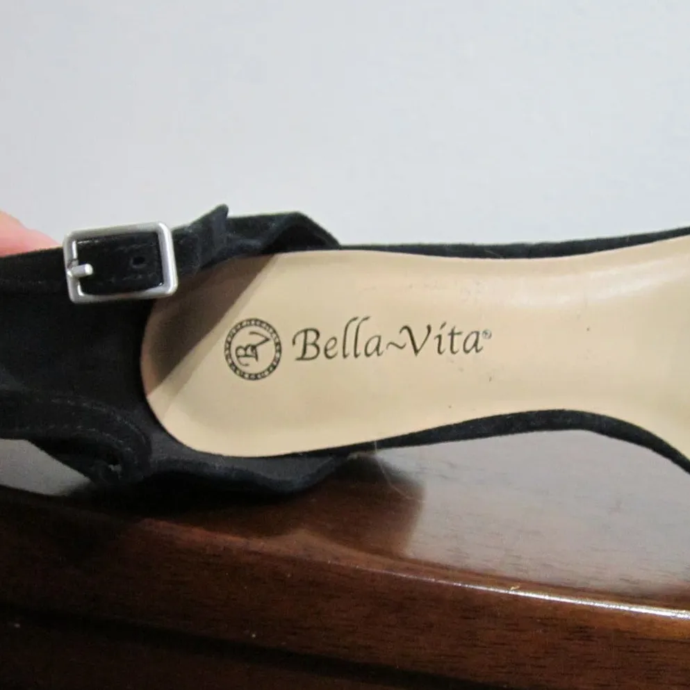 Bella Vita Black Suede Leather Fable Quarterstrap Heeled Sandal Sz 8.5WW - Image 5