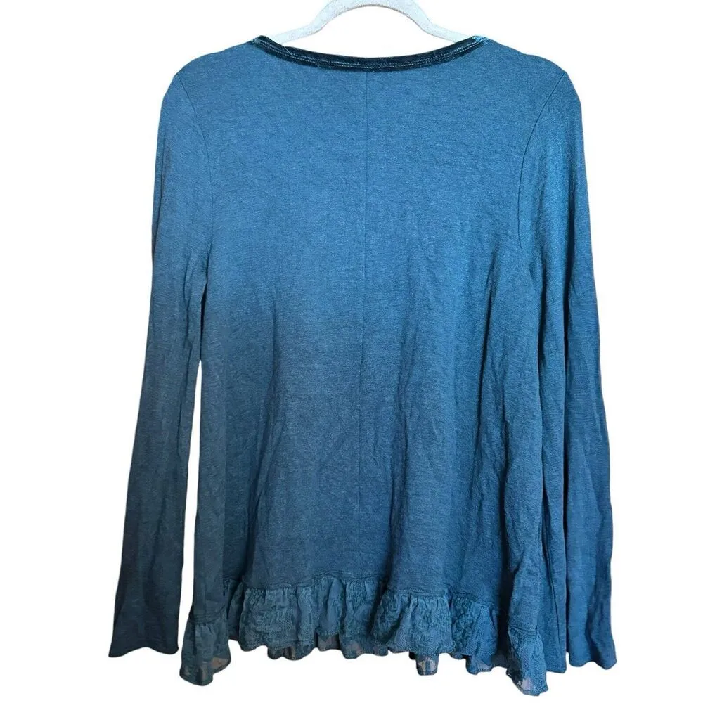 Knox Rose Top Womens Medium Blue Boho Lace Hem Scoop Neck Stretch Blouse - Image 6