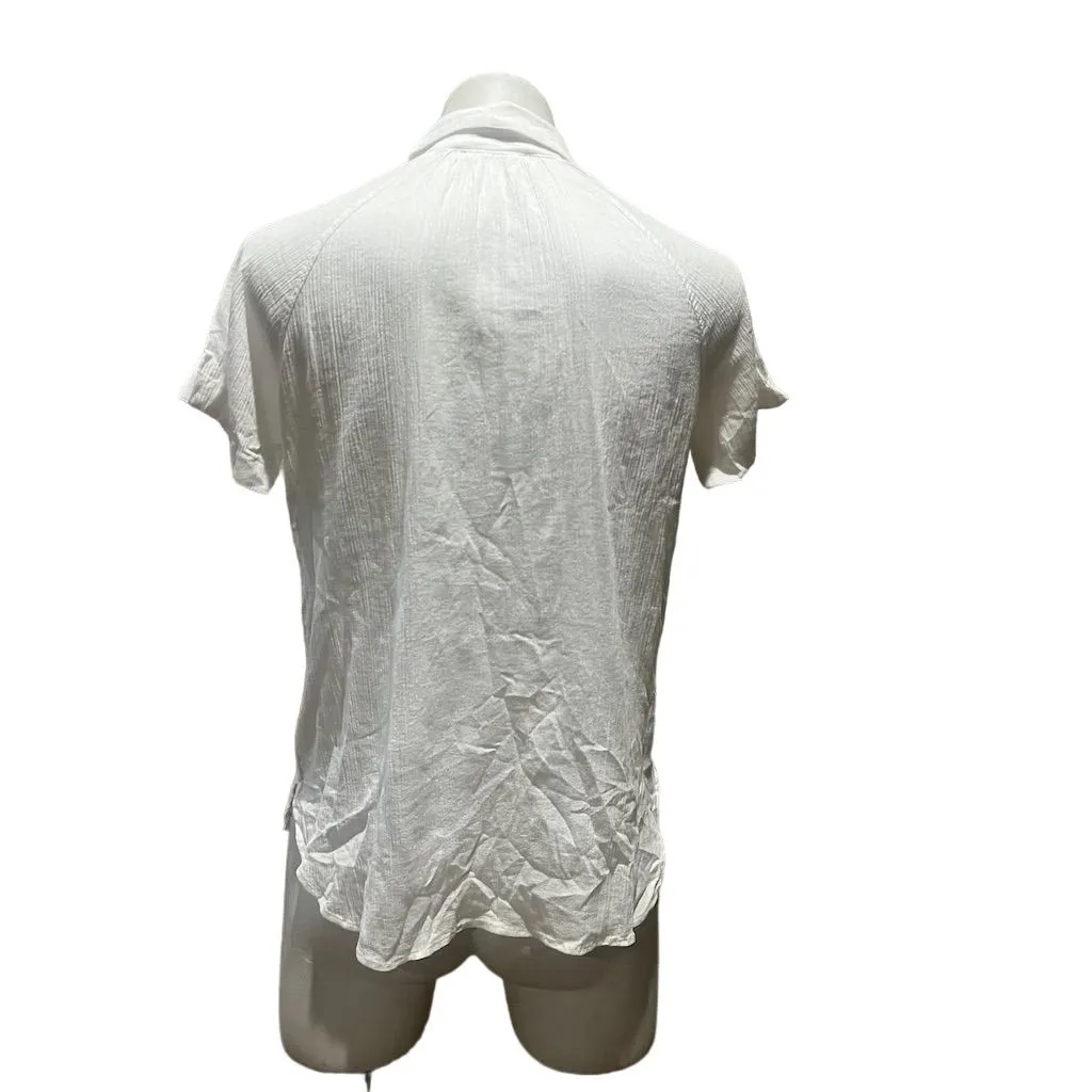 Madewell Women's White Cotton Crepe Button-Up Shirt Size XXS Short Sleeve - Image 6