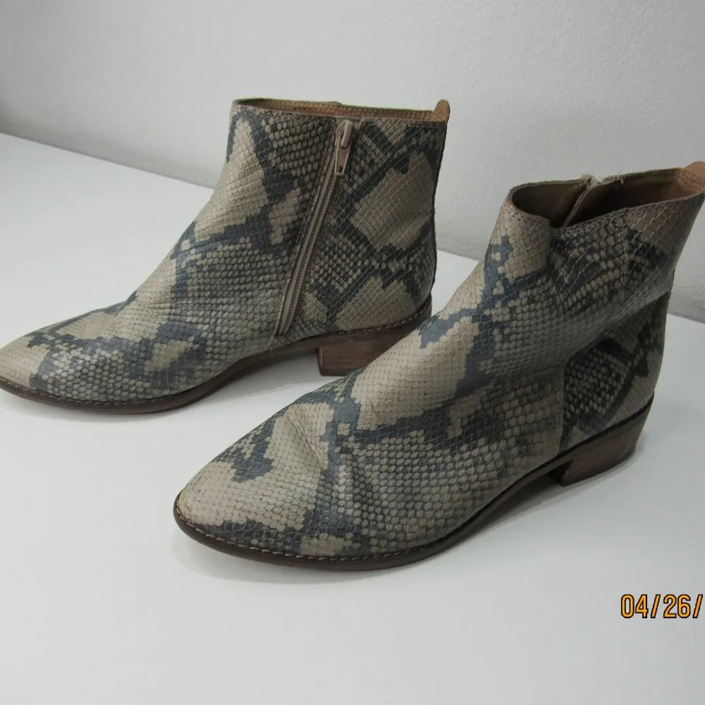 Lucky Brand Ankle Boots Womens 7.5M Snake Skin Print Zip Block Heel boho booties - Image 5