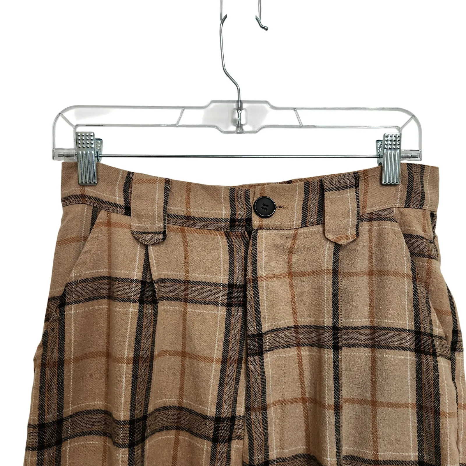 Essentials Brown Plaid High Rise Straight Leg Classic Retro Cargo Pants Medium - Image 7