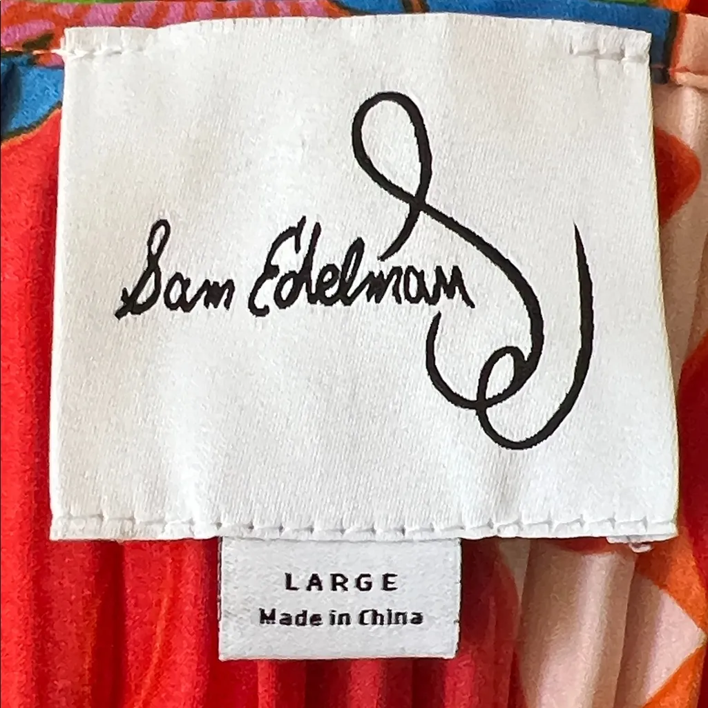 Sam Edelman Plisse Dress Retro Floral Colorful Floral Dress Size Large - Image 9