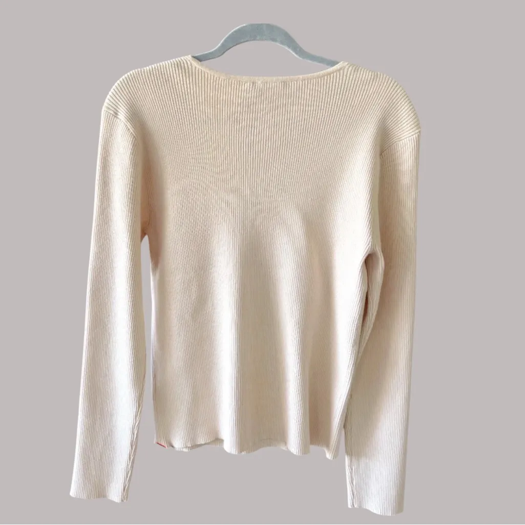 Elie Tahari Soraya Sweetheart Rib-Knit Sweater NWT Ivory Cream Sz L - Image 2
