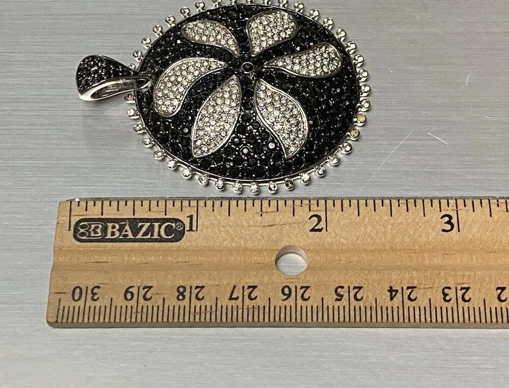 Large Black Clear Rhinestone Flower Pendant Boho Heavy Academia Bling Aesthetic - Image 5