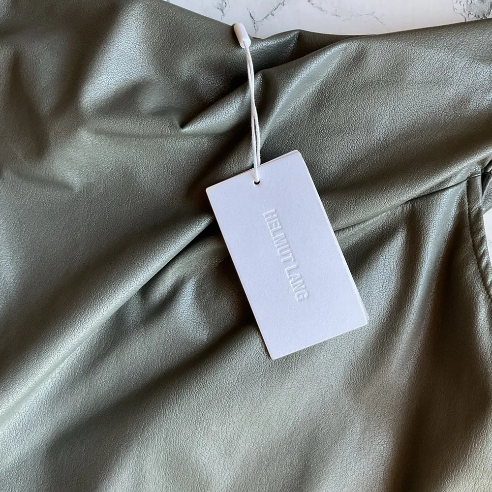 NWT Helmut Lang Faux Leather Asymmetrical Dress in Olive - Image 6