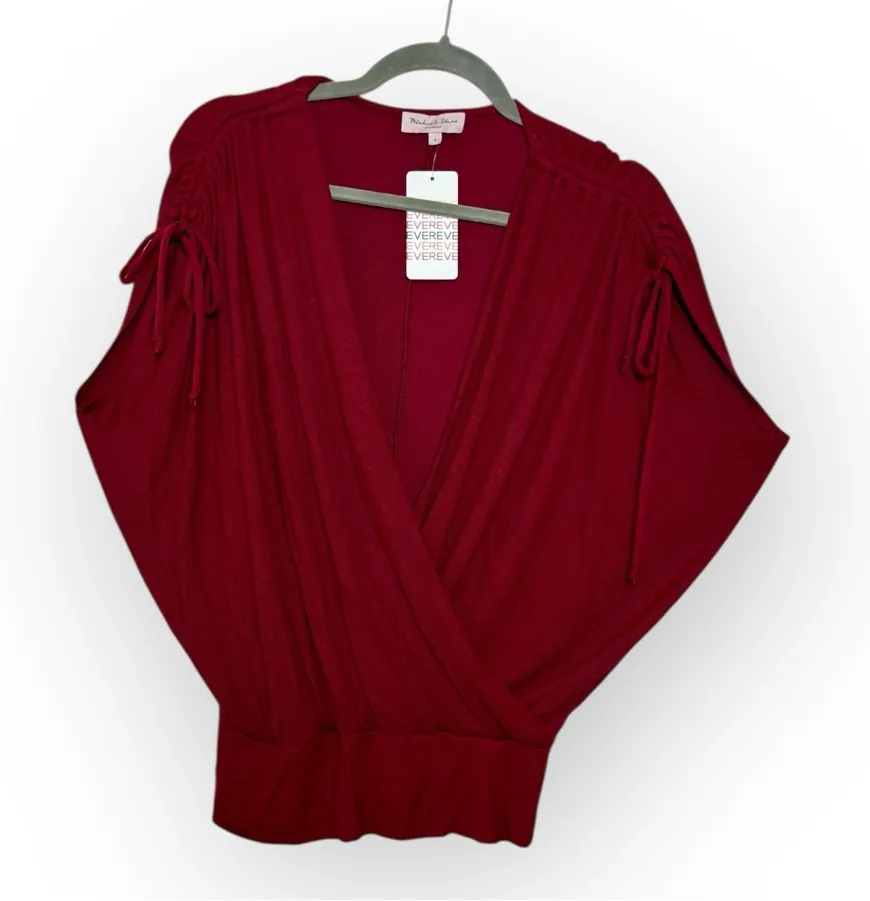 Michael Stars Burgundy Red Surplice Wrap Top Relaxed Minimalist Preppy S - Image 1