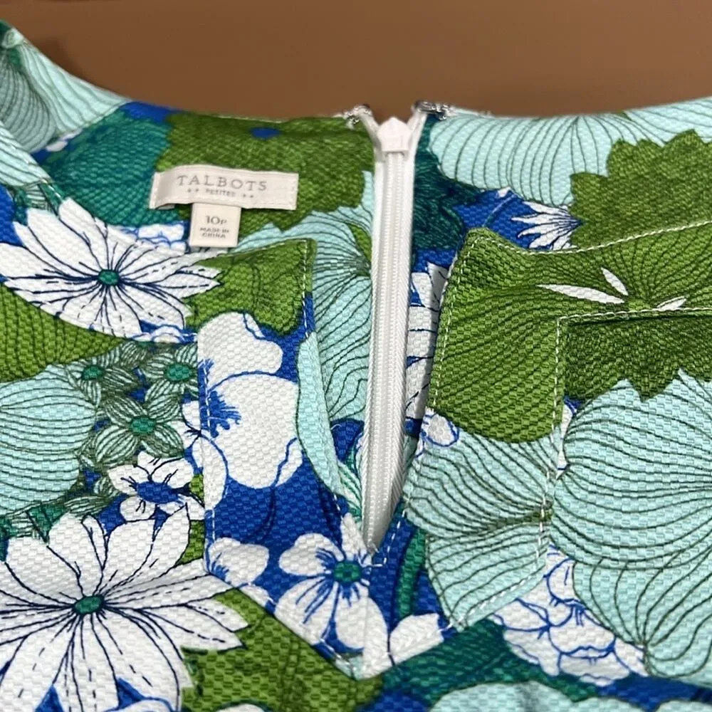 TALBOTS size 10P sheath dress zips up back sleeveless retro mod 70s vibe stain - Image 8