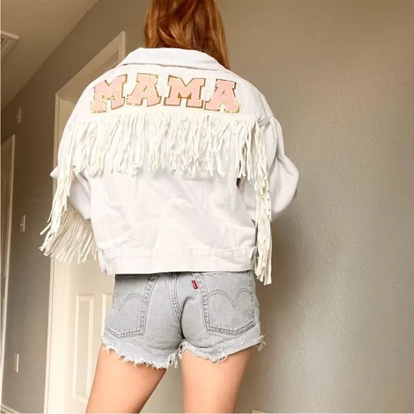 White Mama Fringe Jean Jacket - Image 2