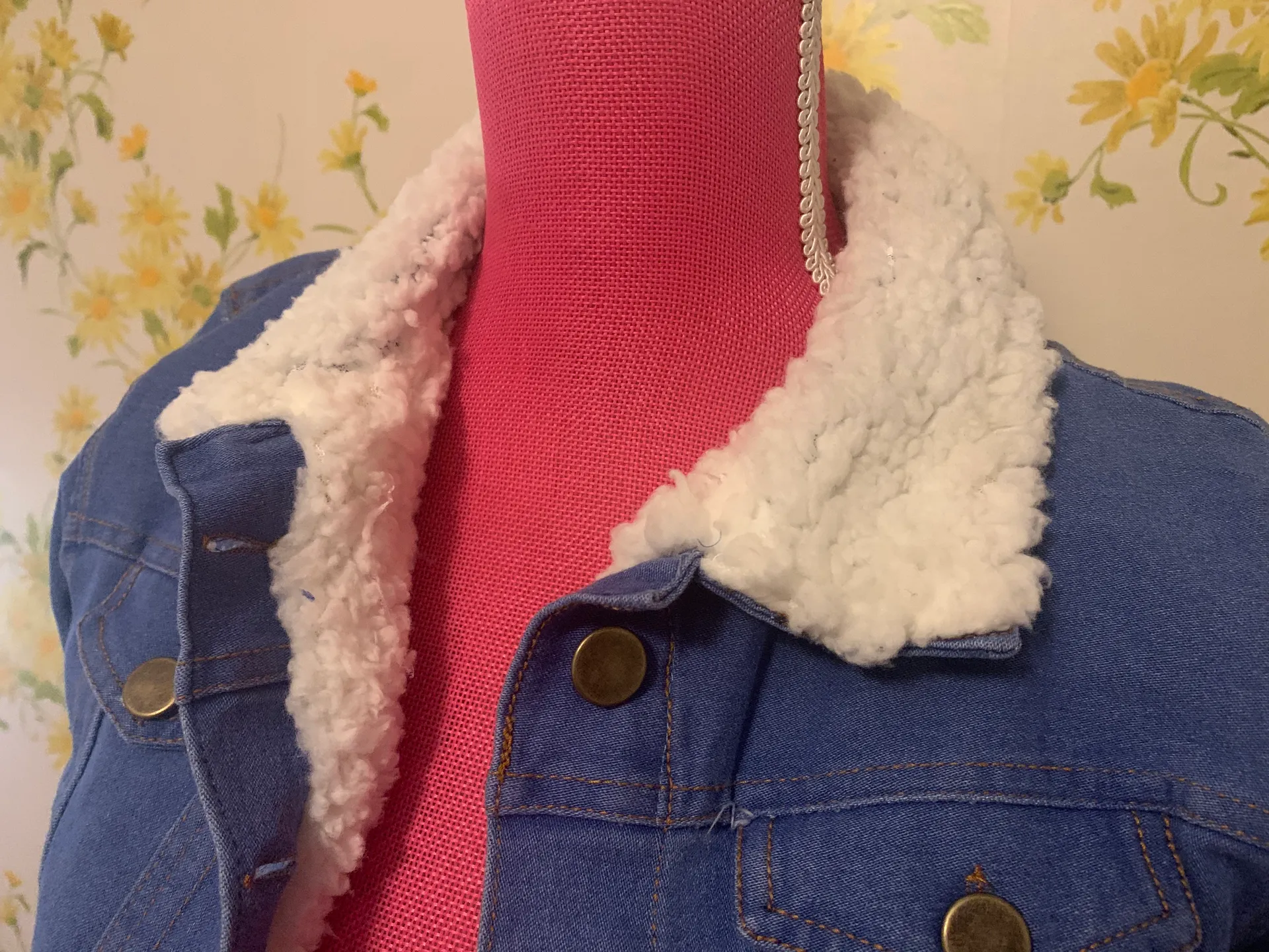 Sherpa Lined Denim Jacket Size S Blue - Image 5