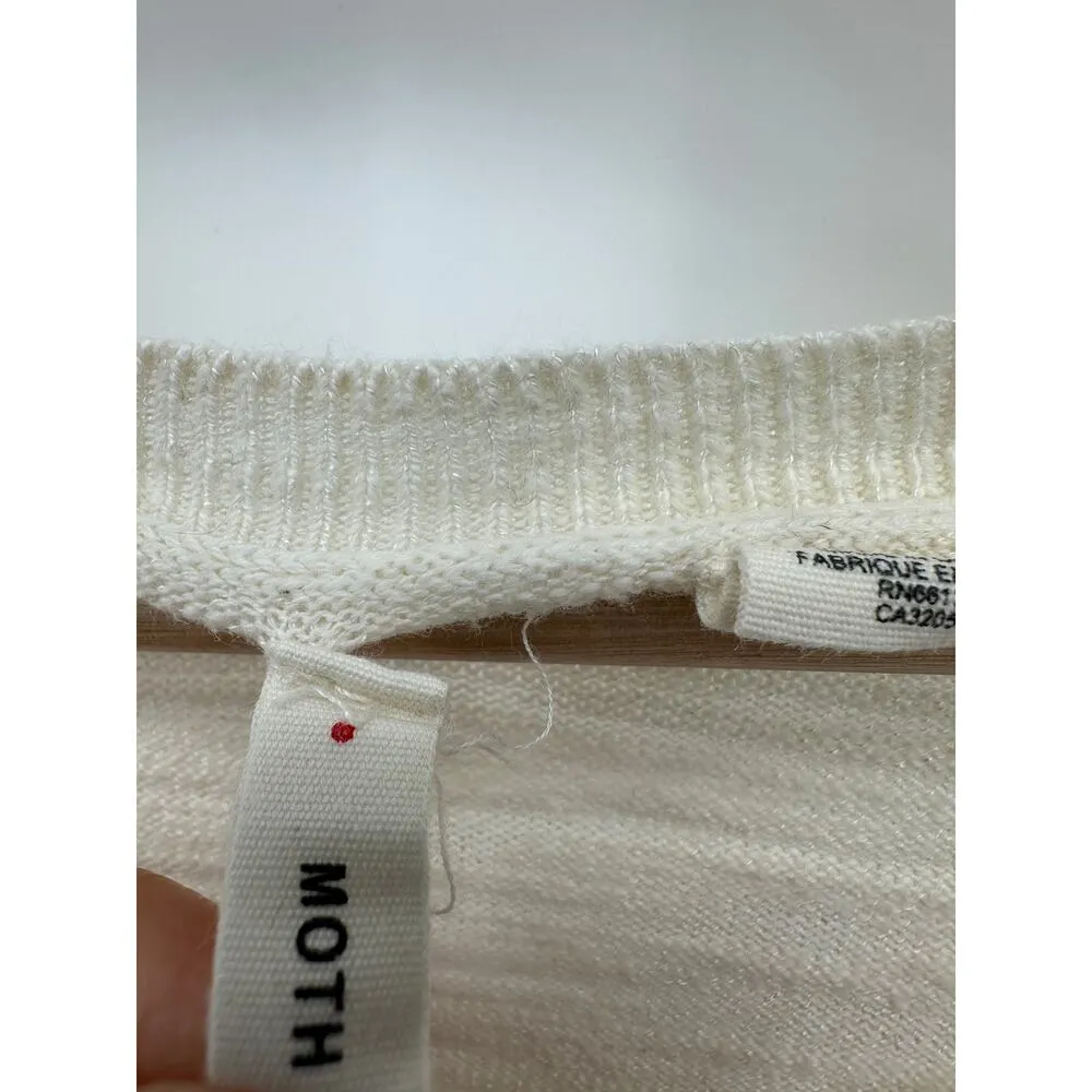 Moth Anthropologie Tunic Sweater Women Medium Cream 1/2 Sleeve Cotton Side Slit - Image 7